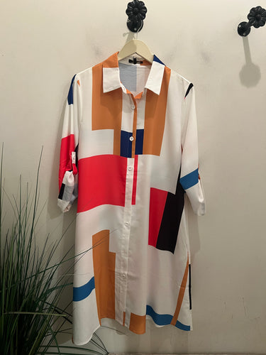 R print shirt dress