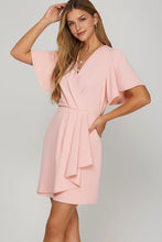 Load image into Gallery viewer, Ss short sleeve woven ruffled mini wrap dress