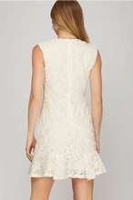 Load image into Gallery viewer, Ss sleeveless shoulder pad v neck lace mini dress