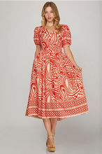Load image into Gallery viewer, Ss short sleeve border printed woven midi dress