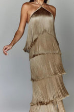 Load image into Gallery viewer, O satin fringe layer halter dress