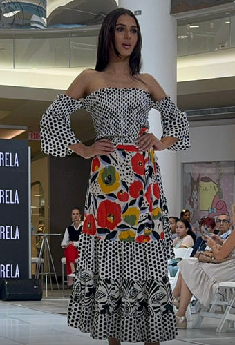 K 2pcs Flower/polka dots skirt set