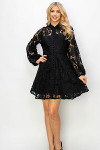 Vv Black lace button dress long sleeve