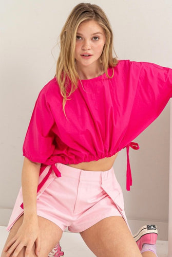 H drawstring  cotton crop top