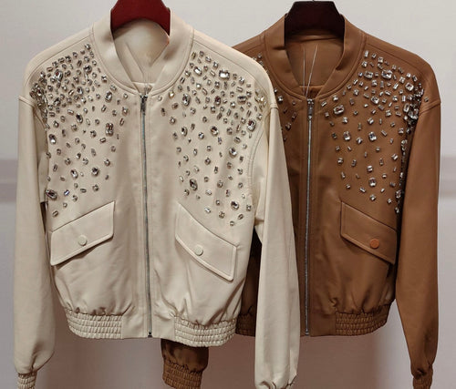 O Faux leather jacket with rhinestone