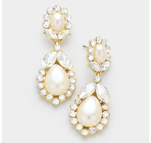 W Rhinstone and pearls Teardrop earings