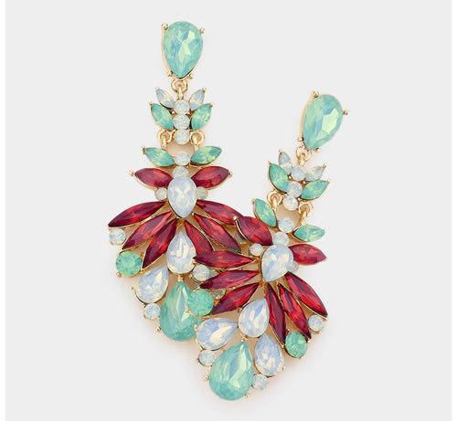 W Flower crystal chandelier earrings