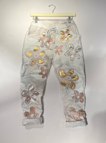 St Crinkle metallic flower joggers