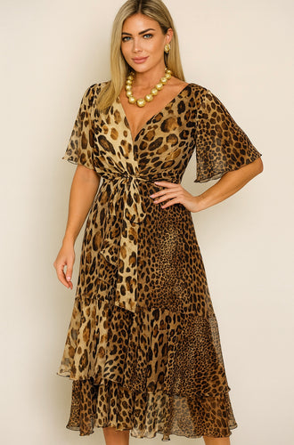N silk animal print ruffles dress