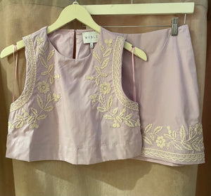 M Embroidery crop top with mini skirt