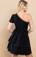 Load image into Gallery viewer, T Tiered one shoulder black dress