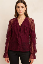 Load image into Gallery viewer, Lc lace ruffles burgundy top