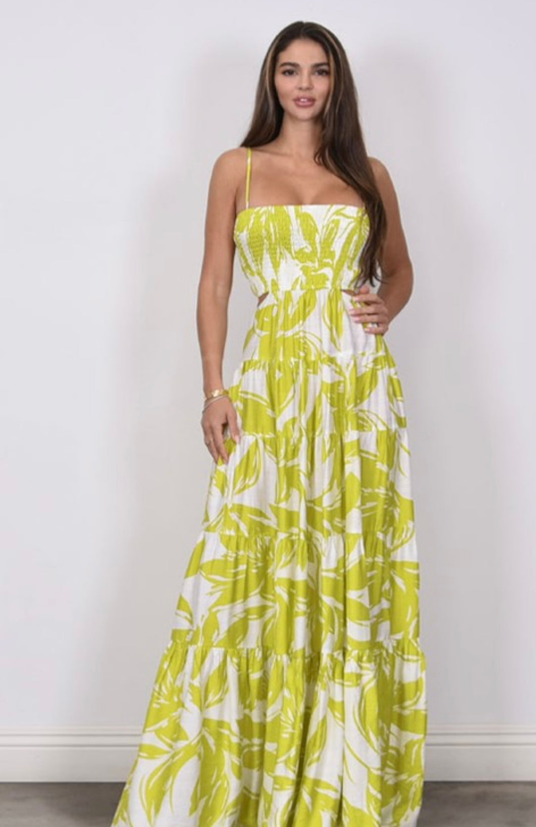 C print cutout maxi dress