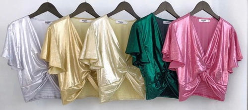 R V neck shimmery fabric top