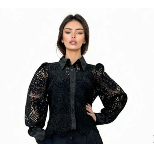 N lace button down shirt