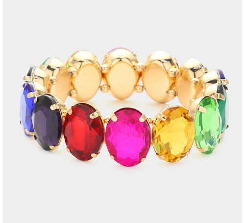 W oval stone strech evening bracelet