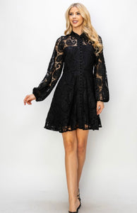 Vv Black lace button dress long sleeve