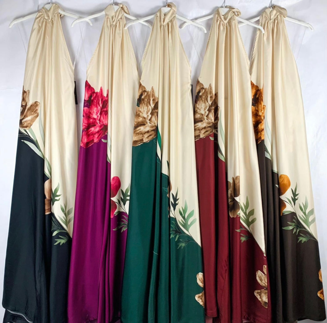 N  halter fall print jump suit