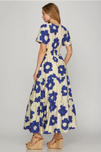 Load image into Gallery viewer, Ss short sleeve woven floral print maxi  dress royal