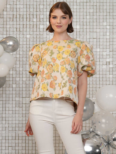 W jacquard multi flower top
