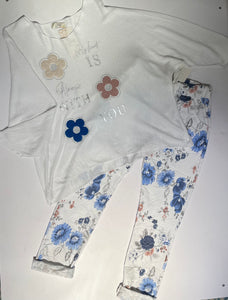 Lc Blue flowers joggers with flower top