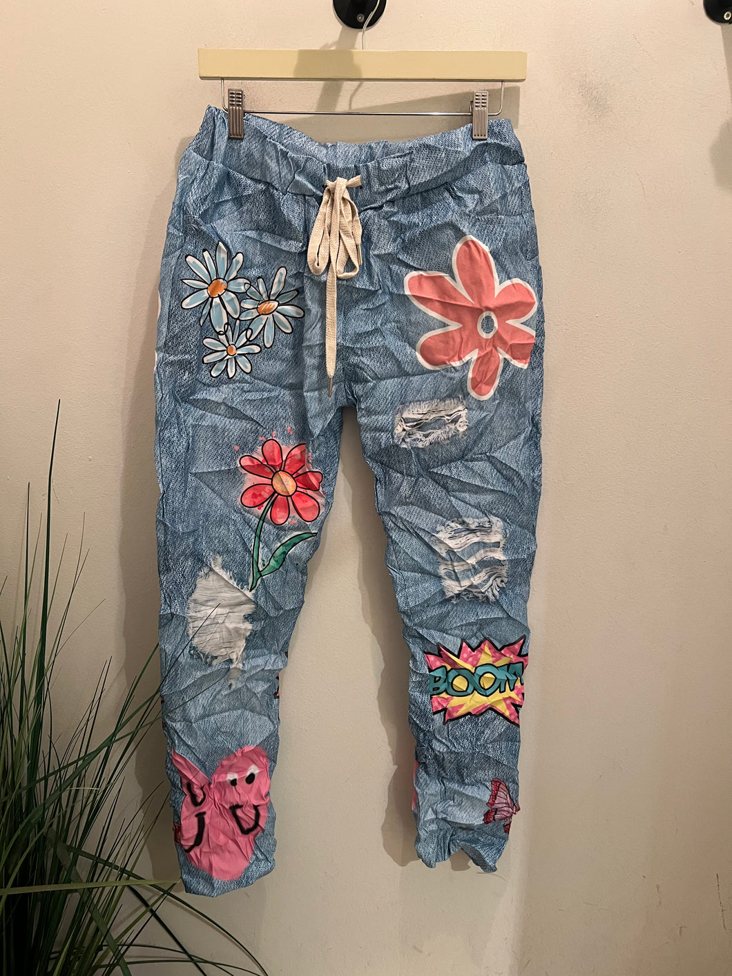 Y flower print jogger denim