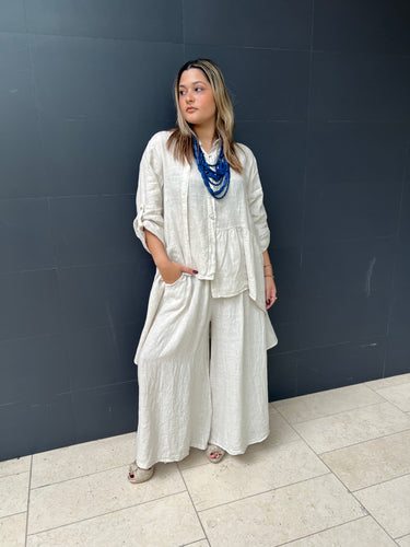 K linen asymmetrical top with palazzo pants