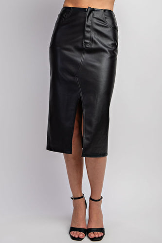 En Leather midi skirt