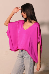 T silk caftan top with back band