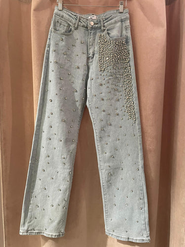 K light Denim studded strech pants