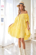 Load image into Gallery viewer, Dd shoulder Bardot yellow dress