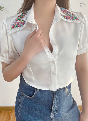 Lr embellished collar top