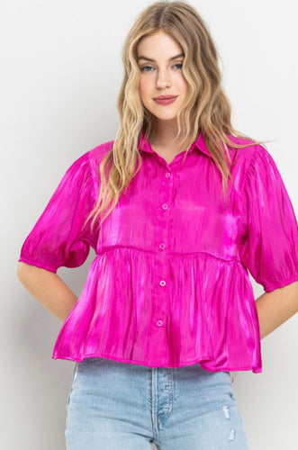 T Fushia collared top