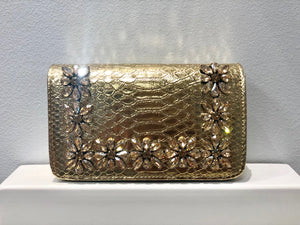 Python Pattern Metallic Flowers Clutch