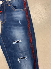 Load image into Gallery viewer, Red Beaded Line Ripped Jean