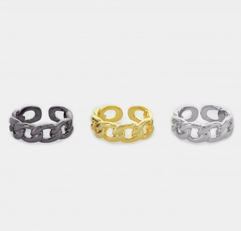 Og curb adjustable ring gold and rhodium