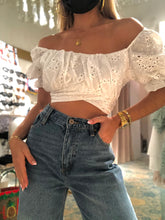 Load image into Gallery viewer, White eyelet crop top