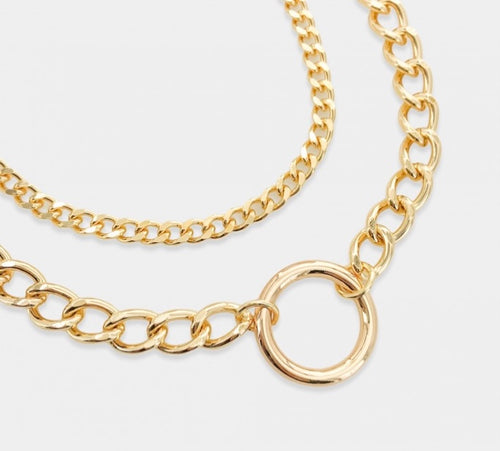 Og gold and rhodium silver  double layer curbs chain  with a ring accent