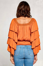 Load image into Gallery viewer, Orange burned ruffles sleeve top