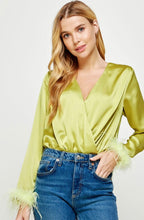 Load image into Gallery viewer, Sb satin v neck with feathers body shirt