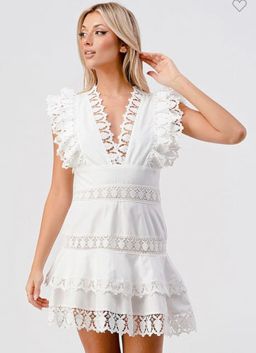 M. V neck ruffles lace dress