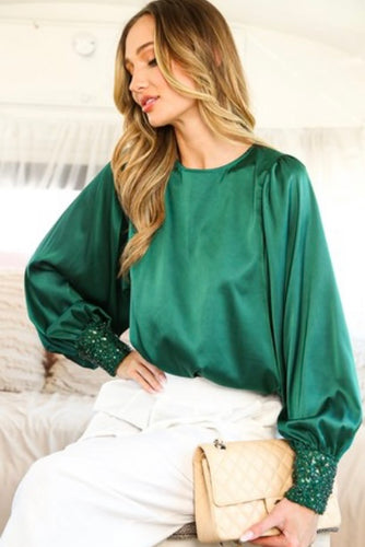 V satin lantern sleeve