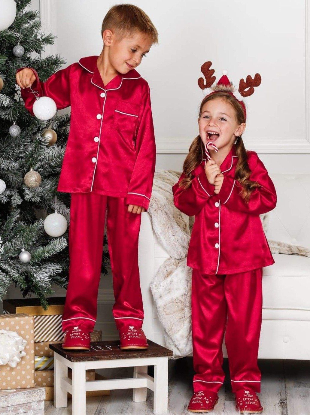 Christmas pjs in red satin