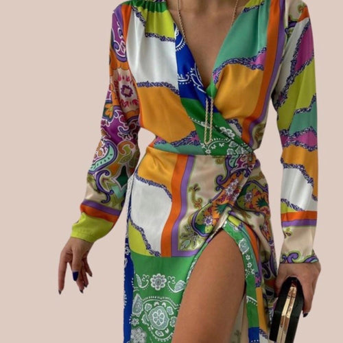 F geometric print wrap around dress