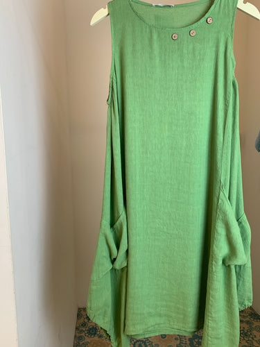 Linen pocket drawstring in the side dress