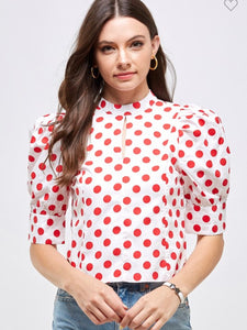 P polka dots red open back top