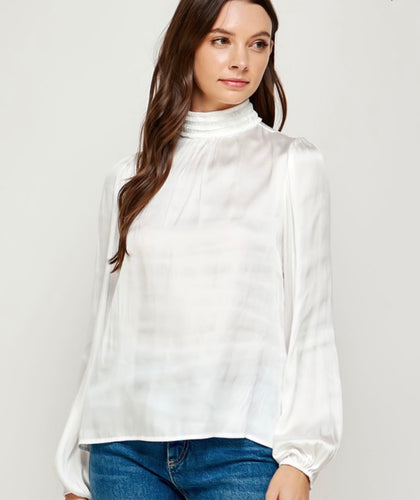 Sb ruffled mock neck detail satin blouse