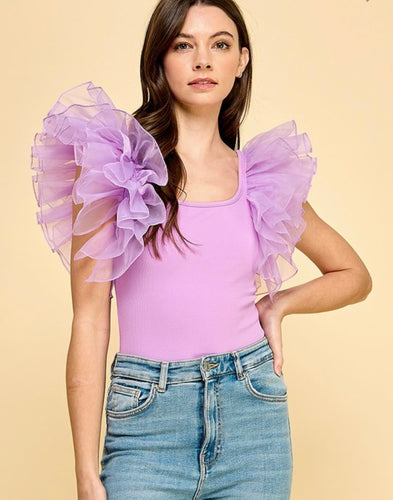 T Organza ruffles lavander top