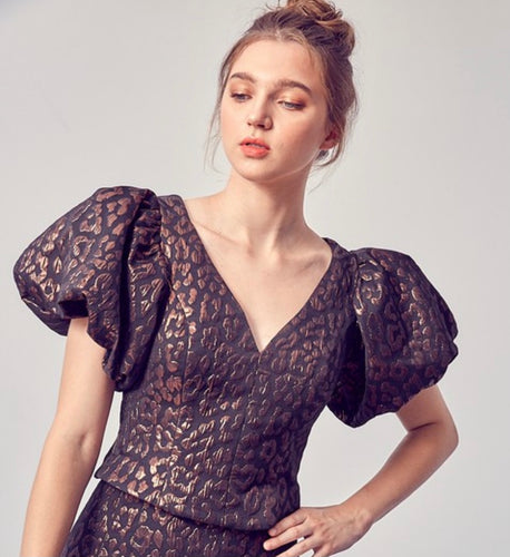 Db leopard print puff sleeve top
