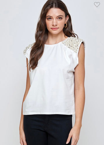 White pearls muscle top
